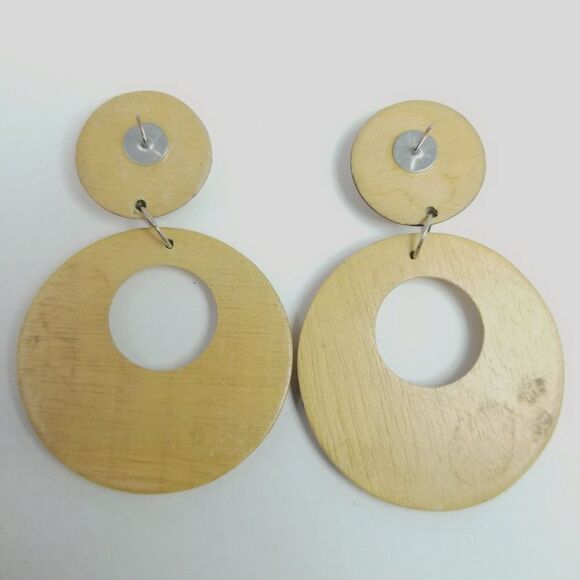 Vintage Tan and Brown Dangle Doorknocker Style Stud Earrings, Retro Estate - Picture 4 of 6